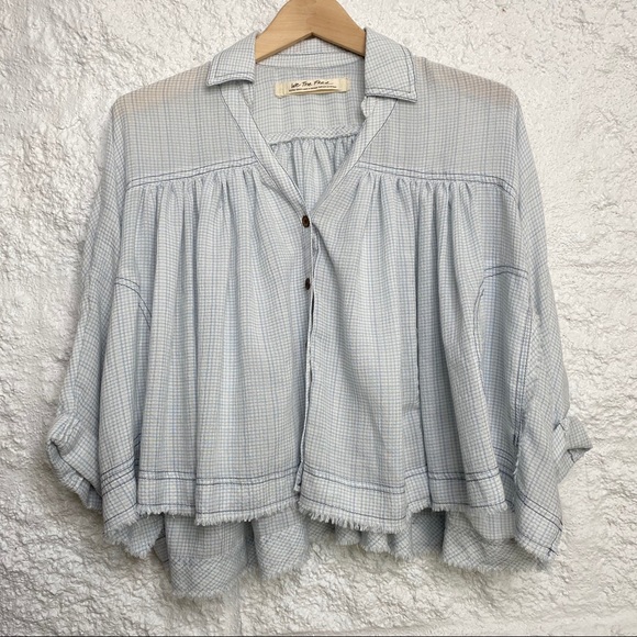 We The Free Tops - We The Free Crop Raw Hem Button Up Plaid Oversize